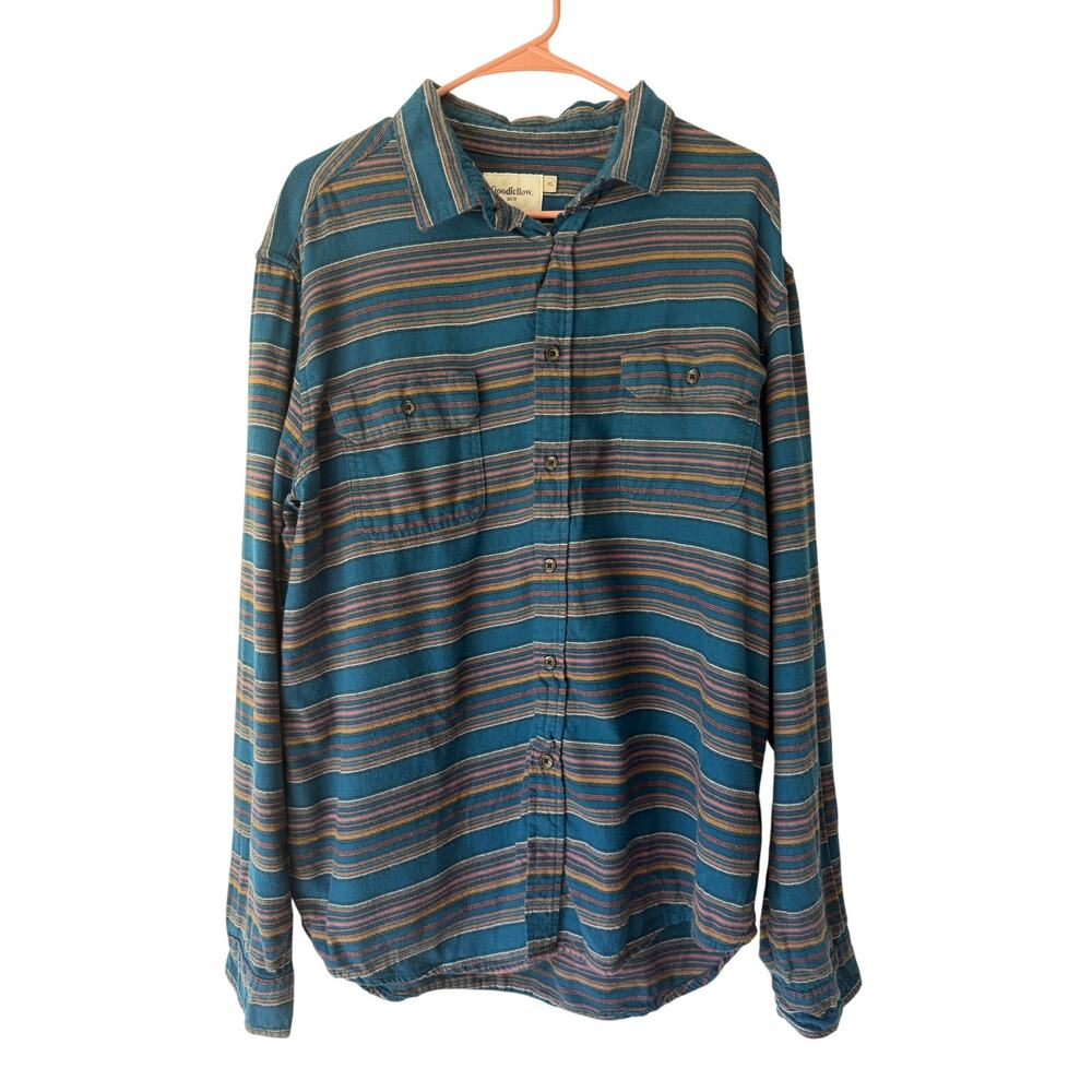 Goodfellow & Co Button Up Shirt Men's XL Blue Striped Western Blanket Look